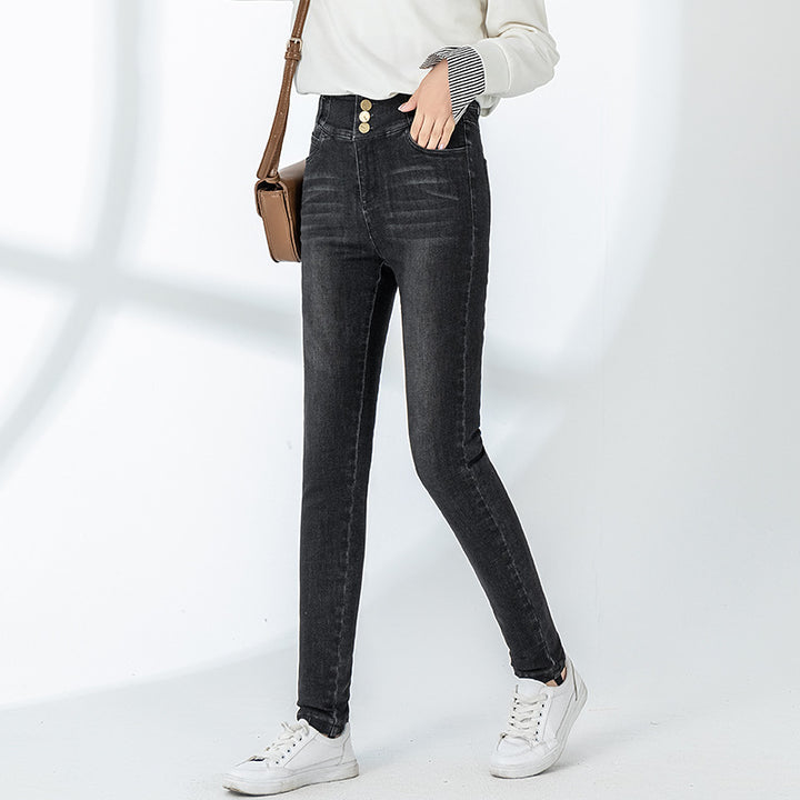 Dame Højtaljede Skinny-Jeans med knapdetalje og perfekt pasform Stilla