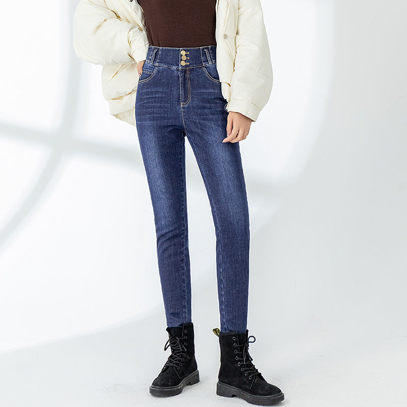 Dame Højtaljede Skinny-Jeans med knapdetalje og perfekt pasform Stilla