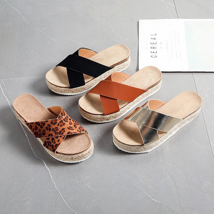 Dame Plateau-sandaler med krydset rem og behagelig jute-sål Stilla