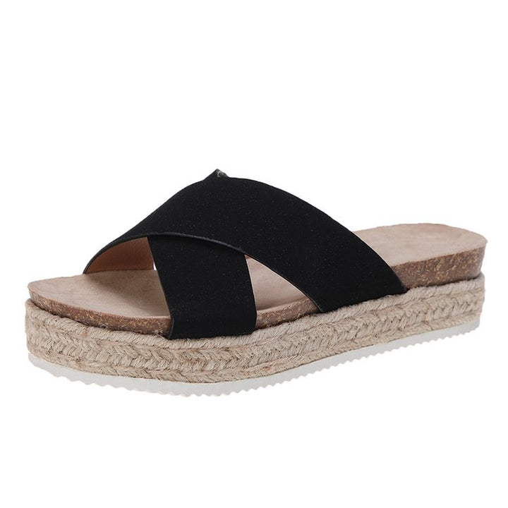 Dame Plateau-sandaler med krydset rem og behagelig jute-sål Stilla