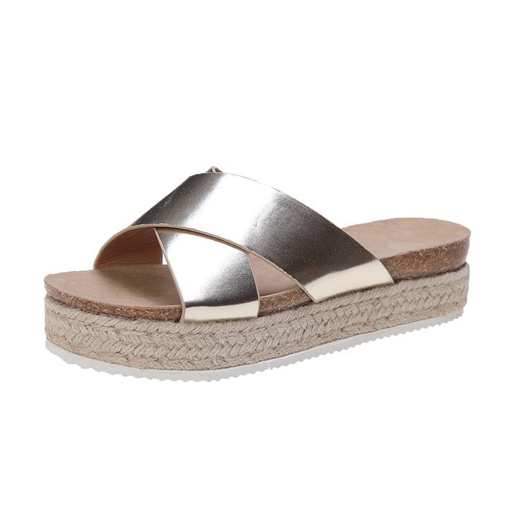 Dame Plateau-sandaler med krydset rem og behagelig jute-sål Stilla