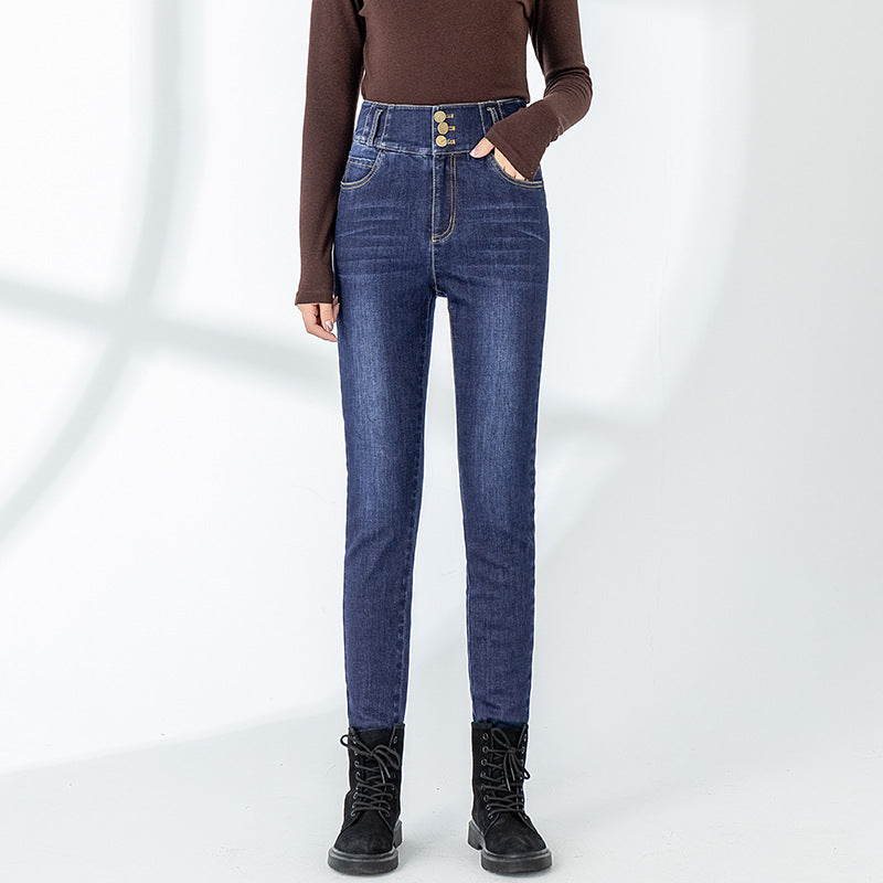 Dame Højtaljede Skinny-Jeans med knapdetalje og perfekt pasform Stilla