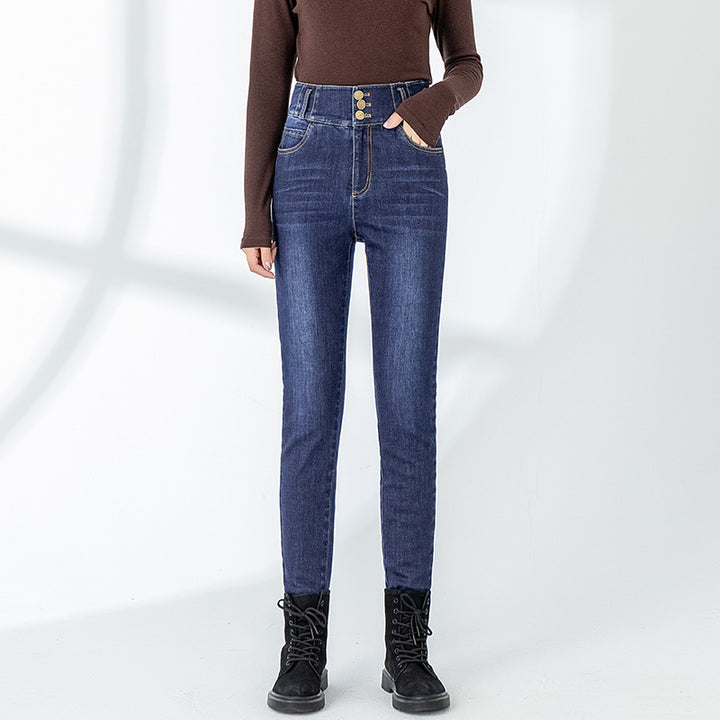 Dame Højtaljede Skinny-Jeans med knapdetalje og perfekt pasform Stilla