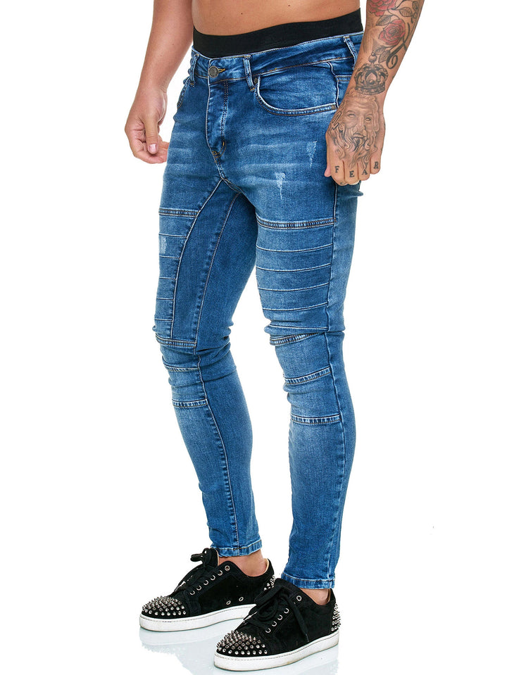 Herre Slim-Fit Jeans med dekorative stikninger og komfortabel pasform Stilla