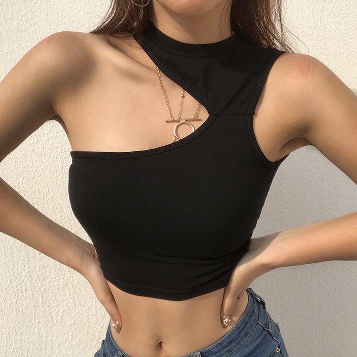Damer sporty Crop-Top med kreativt cut-out-design og åndbart materiale Skovae