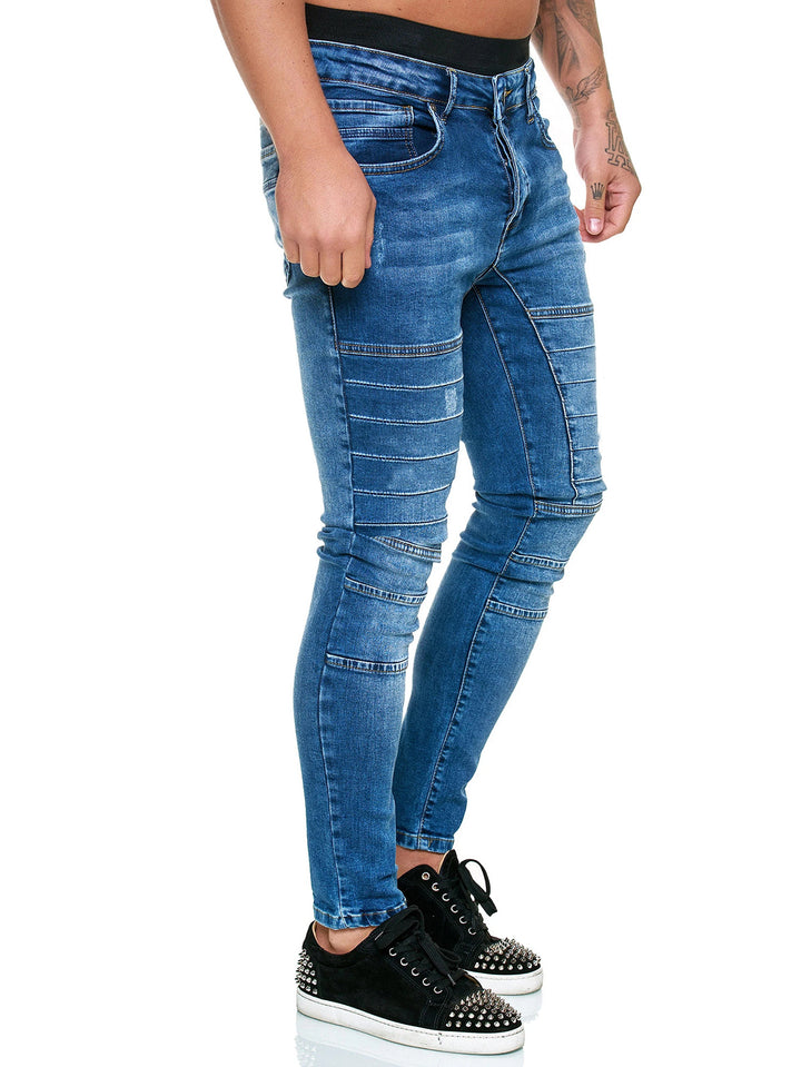 Herre Slim-Fit Jeans med dekorative stikninger og komfortabel pasform Stilla