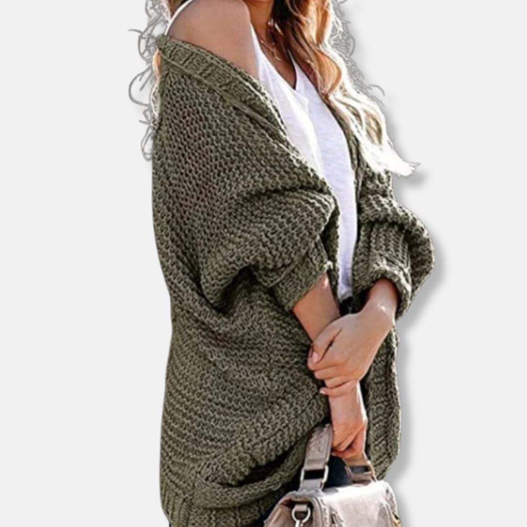 Stilla | Uld Oversized Cardigan Ribbede Åben Frontlommer Cardigan