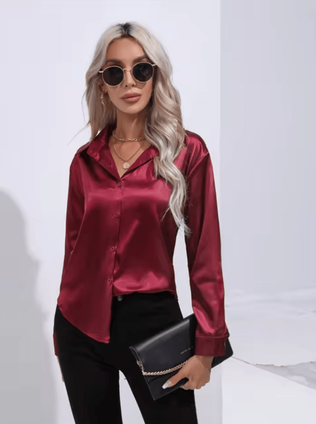 Stilla | Satin Bluse med Lange Ærmer