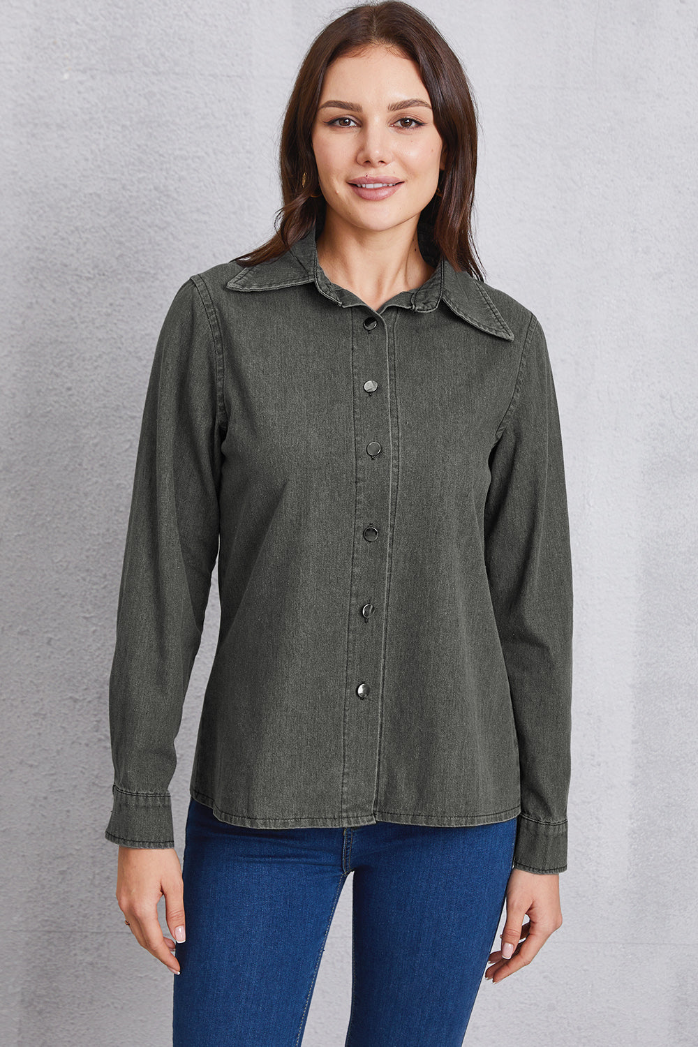 Stilla | Hals Knap Op Denim Top