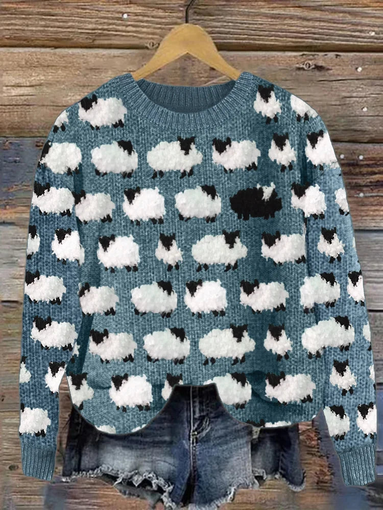 Stilla | Afslappet pasform uldstrik rund halsudskæring fårmønster