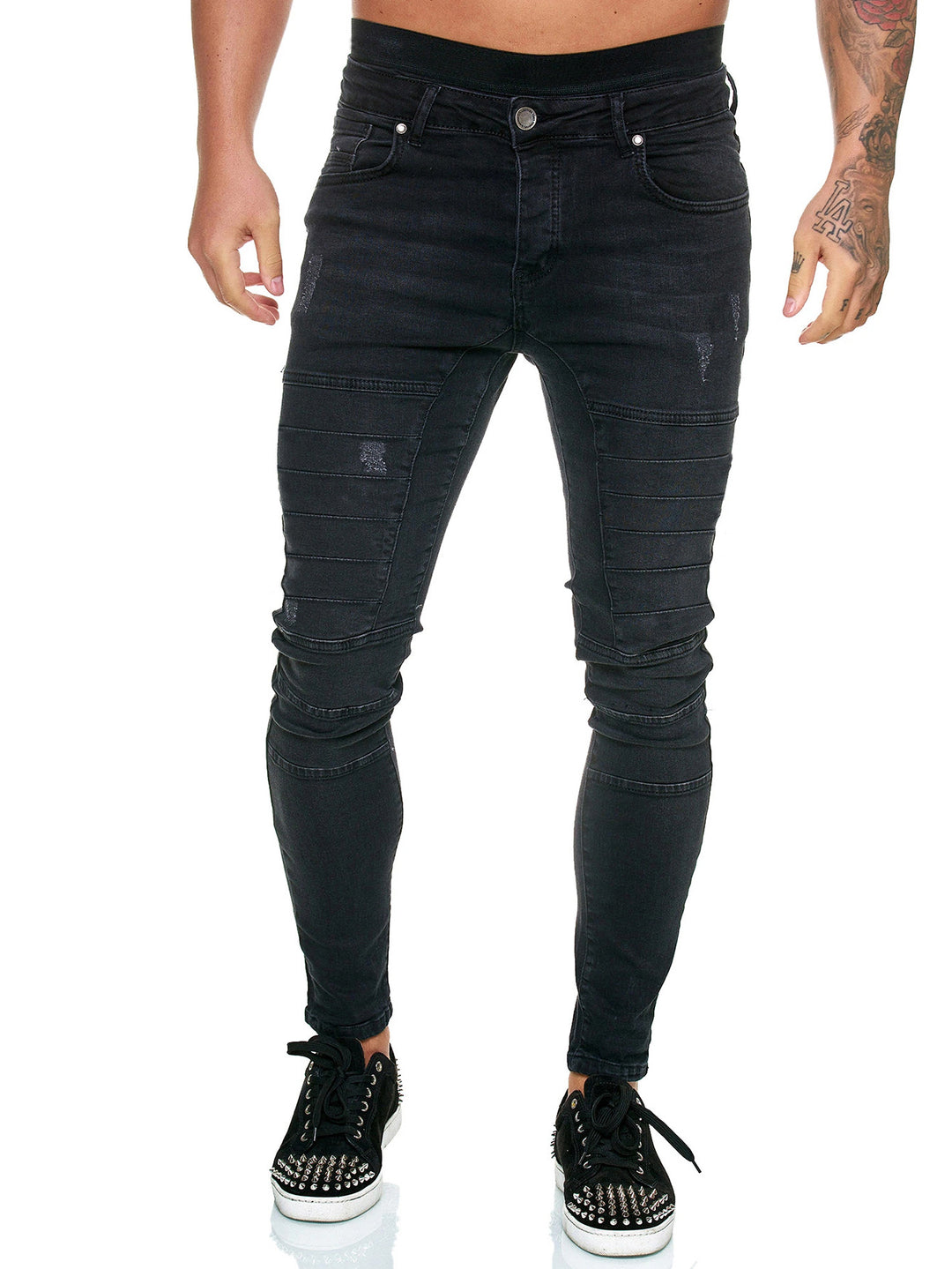 Herre Slim-Fit Jeans med dekorative stikninger og komfortabel pasform Stilla