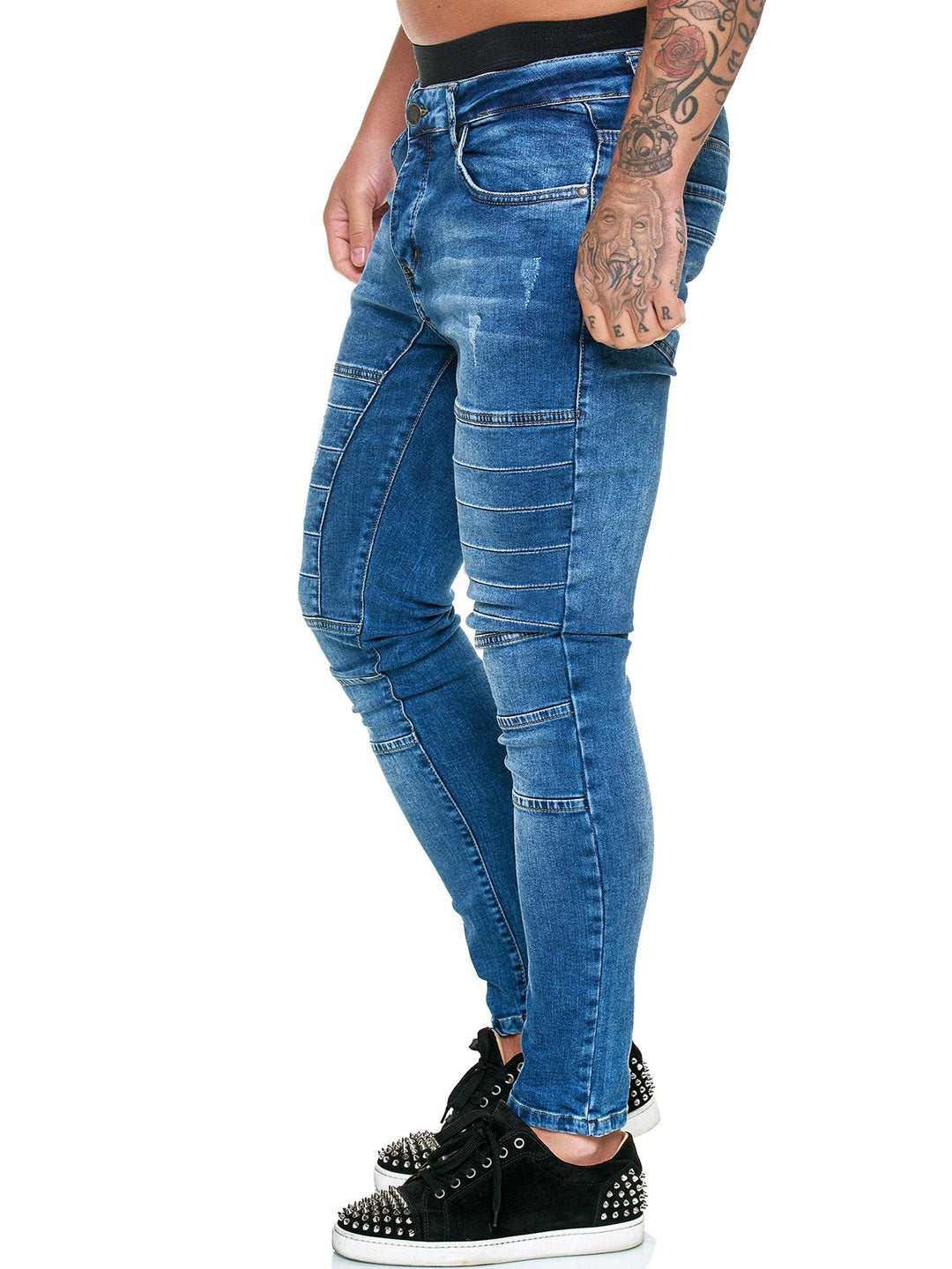 Herre Slim-Fit Jeans med dekorative stikninger og komfortabel pasform Stilla