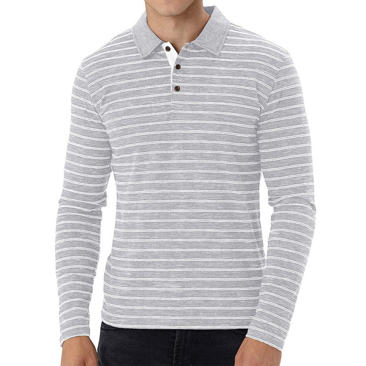 Herre Langærmet Poloshirt med moderne stribemønster Stilla