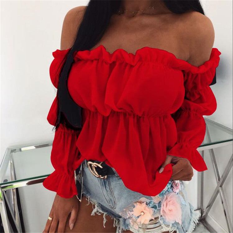 Dame Off-Shoulder-Bluse med ruffle detaljer og elastisk kant Stilla