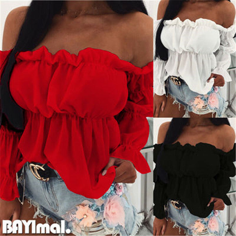 Dame Off-Shoulder-Bluse med ruffle detaljer og elastisk kant Stilla