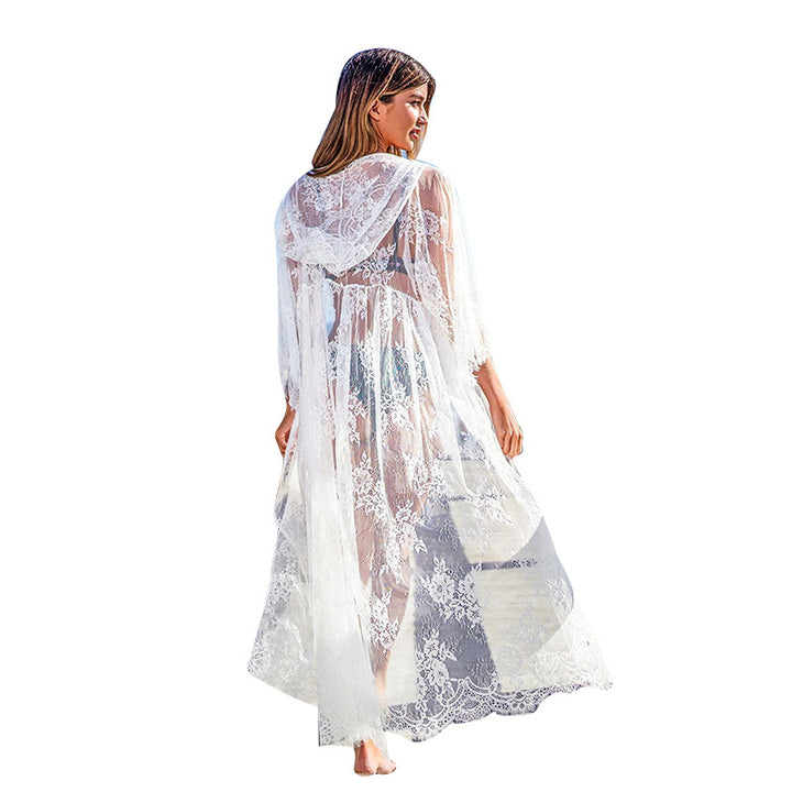 Dame Elegant Blomster Spids Strand Kappe Robe Stilla
