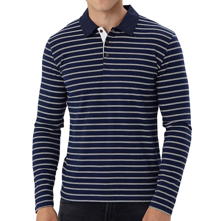 Herre Langærmet Poloshirt med moderne stribemønster Stilla