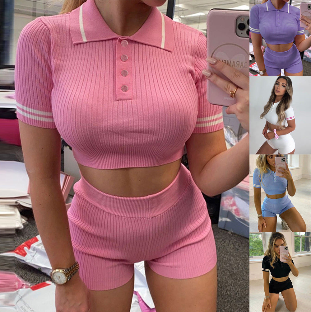 Dame Rib-Cropped Polo-Sæt Stilla