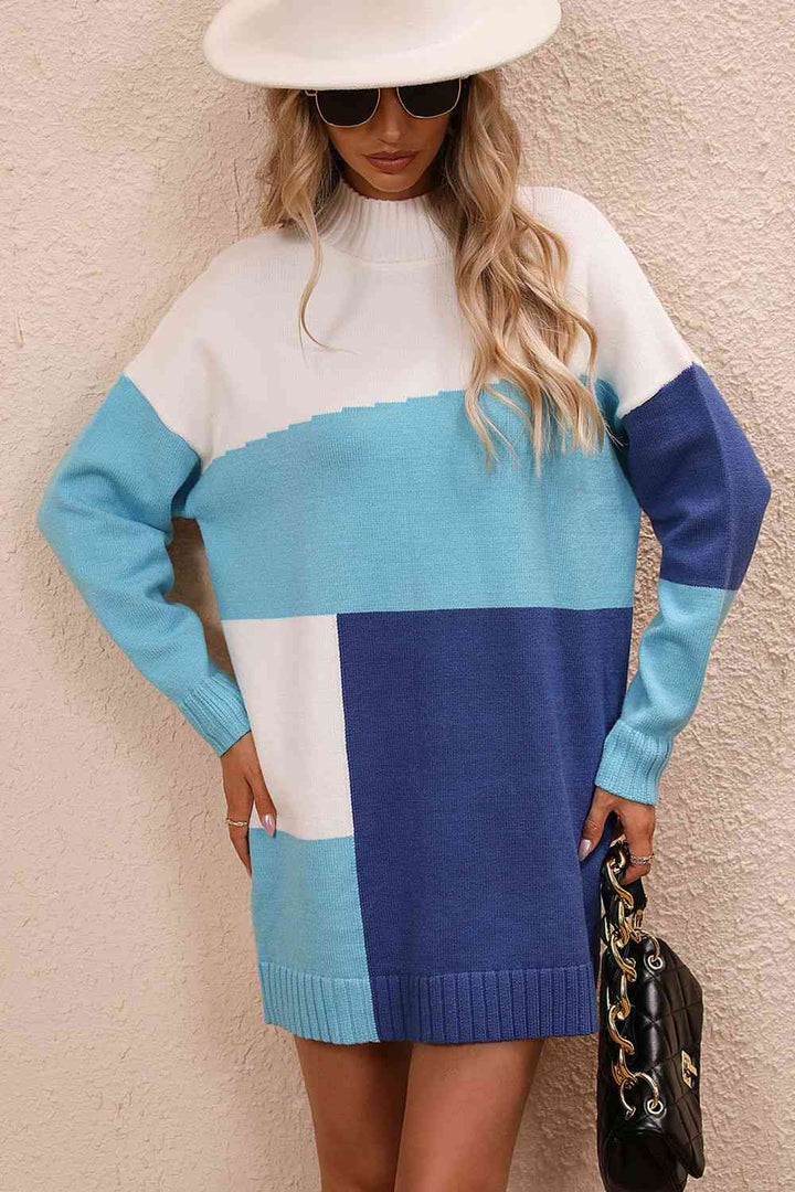 Stilla | Block Mock Neck Drop Shoulder Sweater Dress