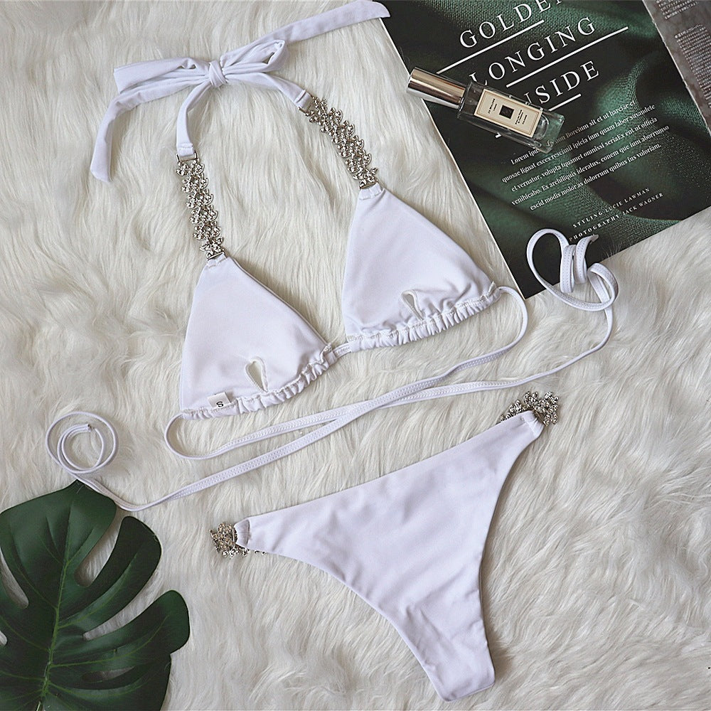 Kvinder Bejeweled Halter Neck Bikini Sæt Stilla
