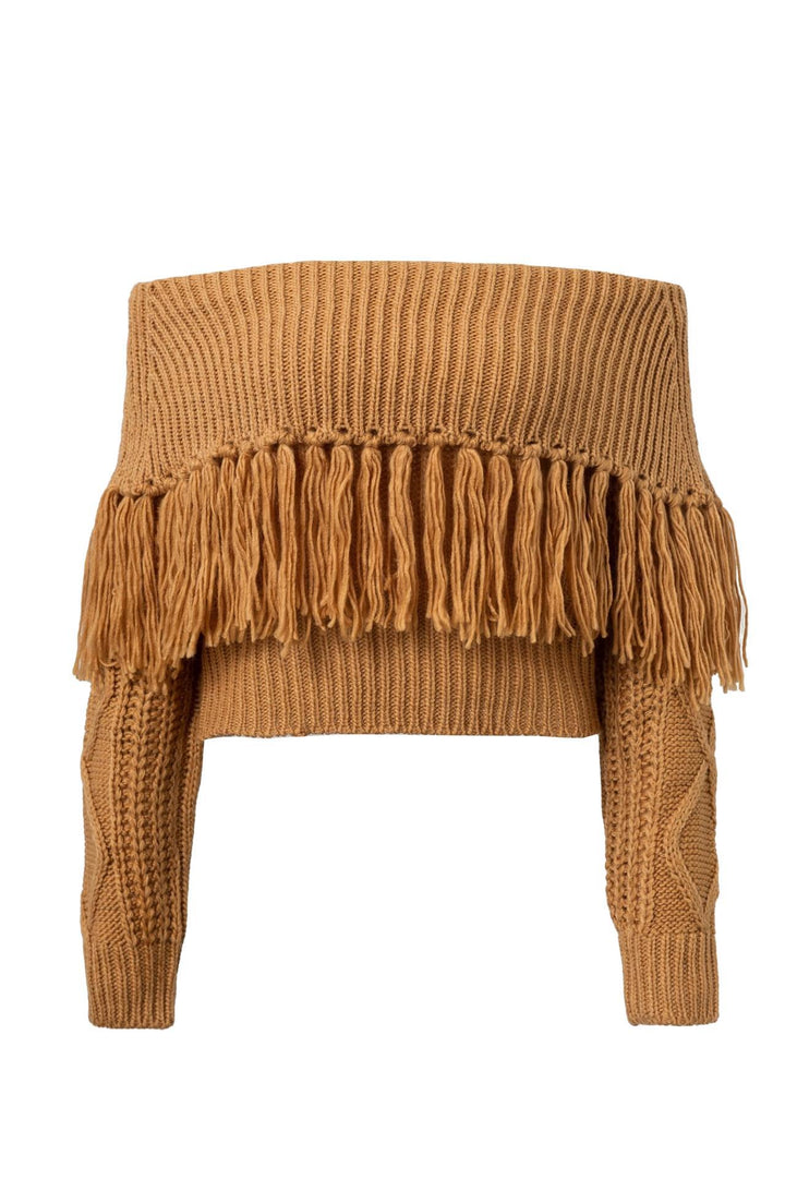 Dame Off-Shoulder Pullover med frynse-detalje Stilla