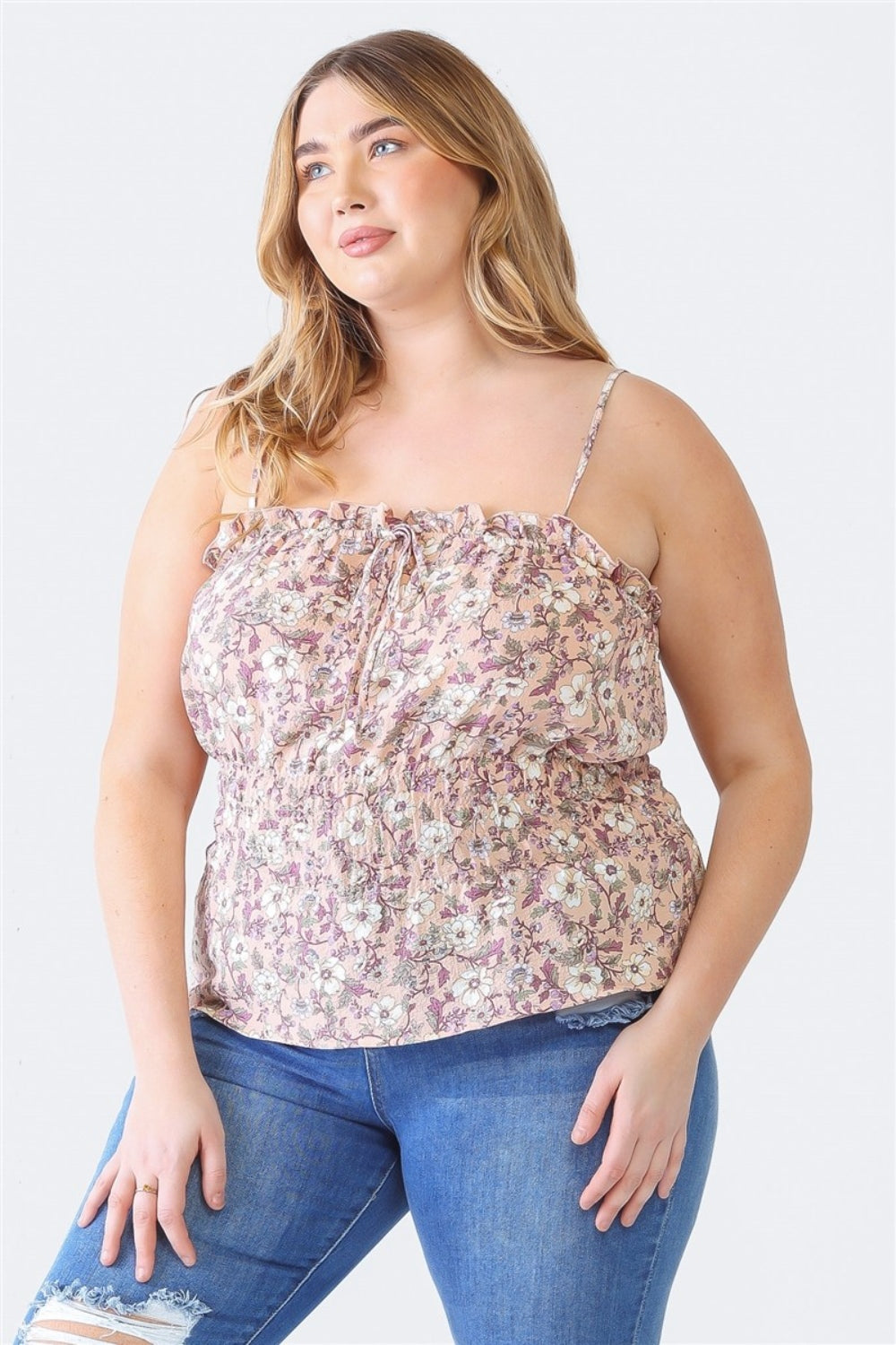 Stilla | Plus Size Flæse Blomster Fyrkantet Hals Cami