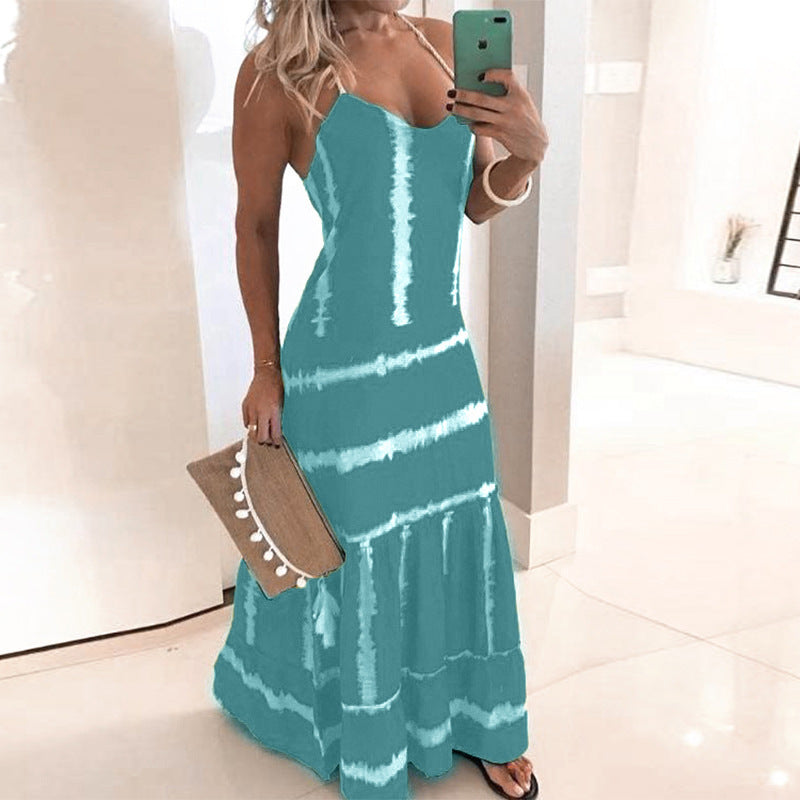 Dame Spaghetti Strop Maxi Kjole med Florescence Detaljer Stilla