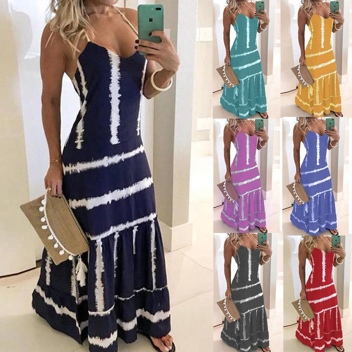Dame Spaghetti Strop Maxi Kjole med Florescence Detaljer Stilla