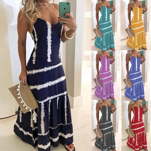 Dame Spaghetti Strop Maxi Kjole med Florescence Detaljer Stilla