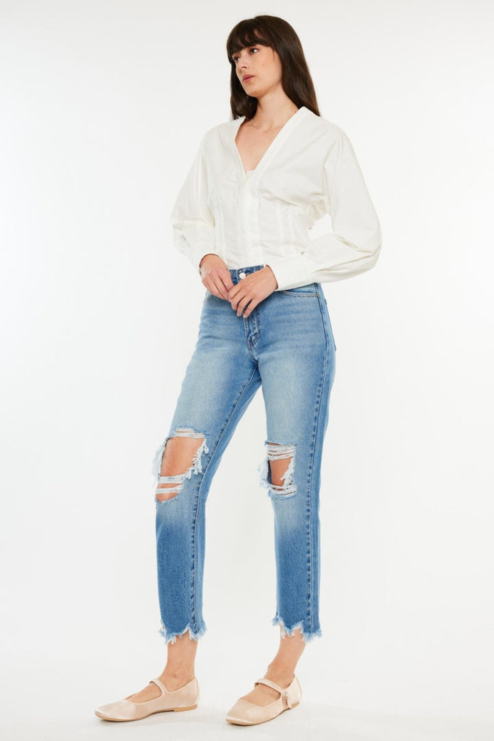 Stilla | Distressed Frayed Hem Cropped Jeans