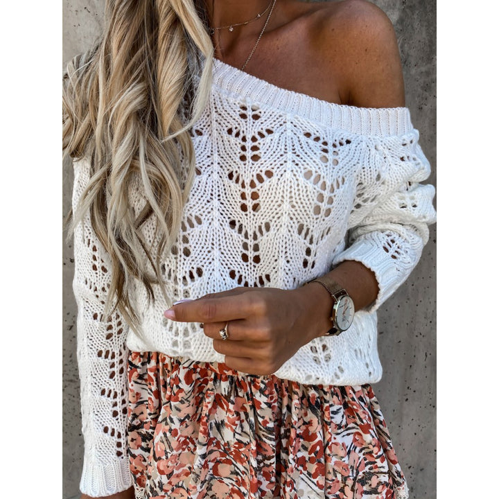 Dame Off-Shoulder Striktrøje med filigran hulmønster Stilla