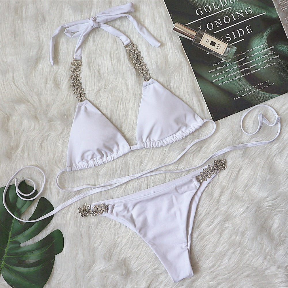 Kvinder Bejeweled Halter Neck Bikini Sæt Stilla