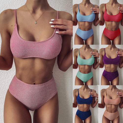 Dame bikini-sæt med høj talje og glitrende stof Stilla