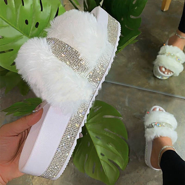 Dame Fuzzy Remsandaler med Glitteraccentuer Stilla