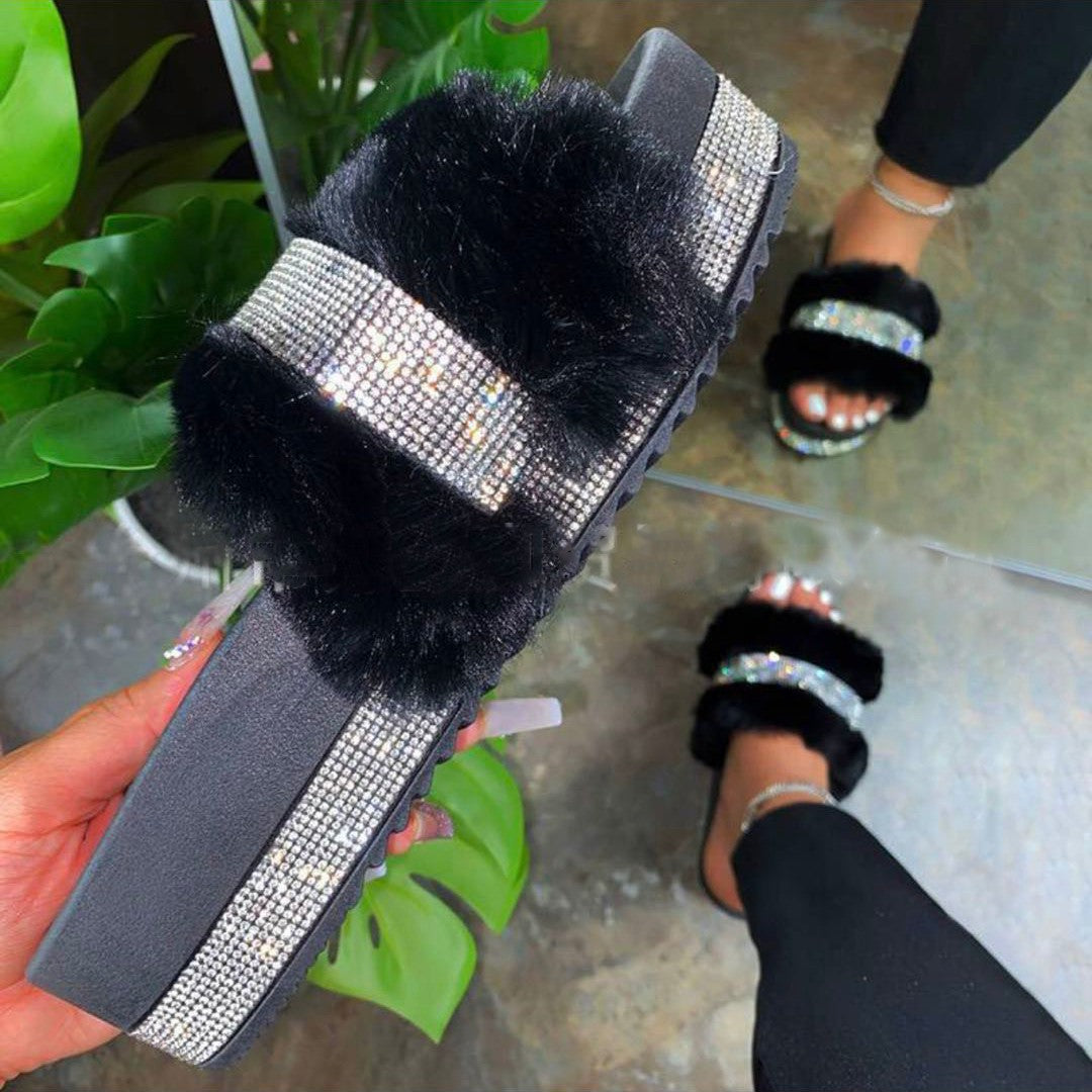 Dame Fuzzy Remsandaler med Glitteraccentuer Stilla