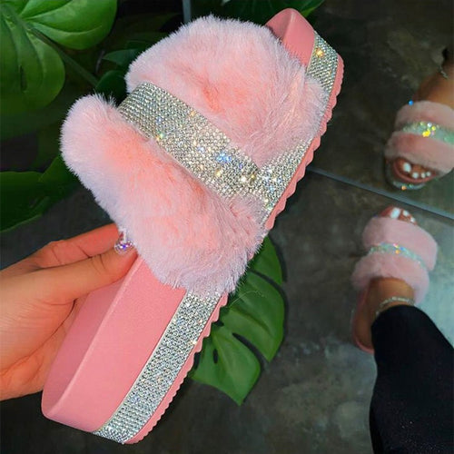 Dame Fuzzy Remsandaler med Glitteraccentuer Stilla