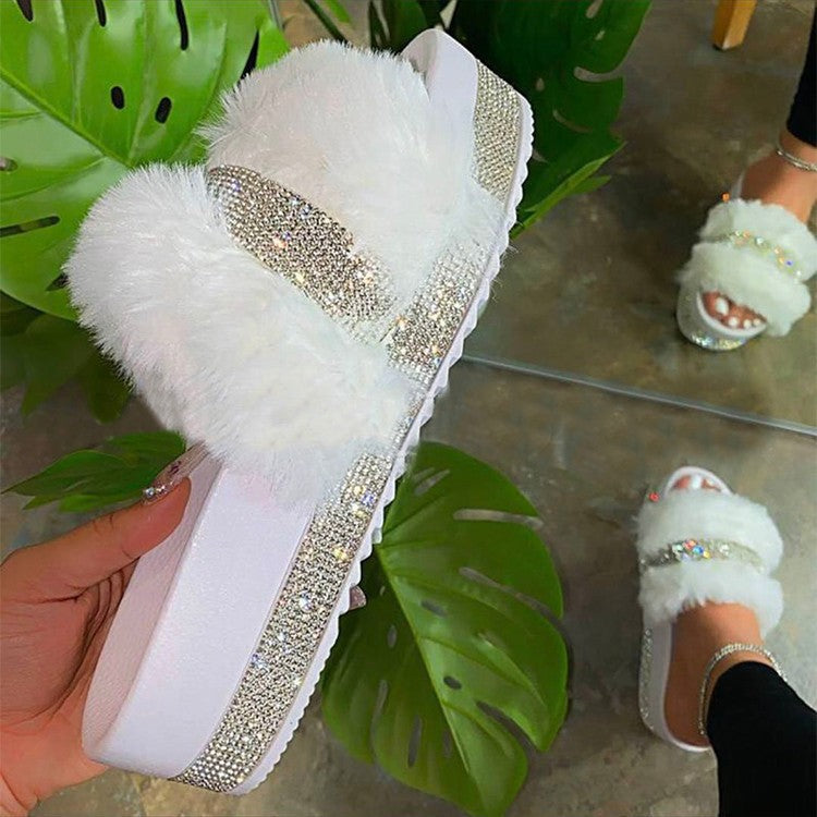 Dame Fuzzy Remsandaler med Glitteraccentuer Stilla