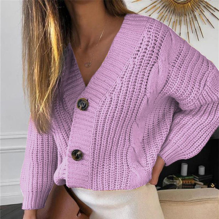 Kvinders mode chunky strik cardigan med V-hals og knapdetaljer Stilla