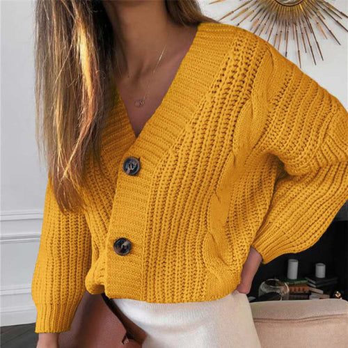 Kvinders mode chunky strik cardigan med V-hals og knapdetaljer Stilla