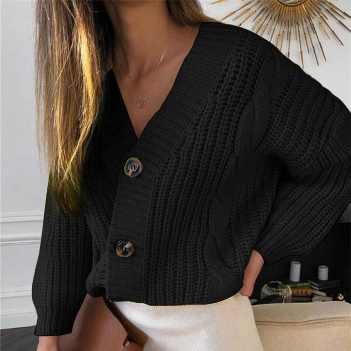 Kvinders mode chunky strik cardigan med V-hals og knapdetaljer Stilla
