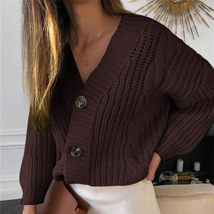 Kvinders mode chunky strik cardigan med V-hals og knapdetaljer Stilla