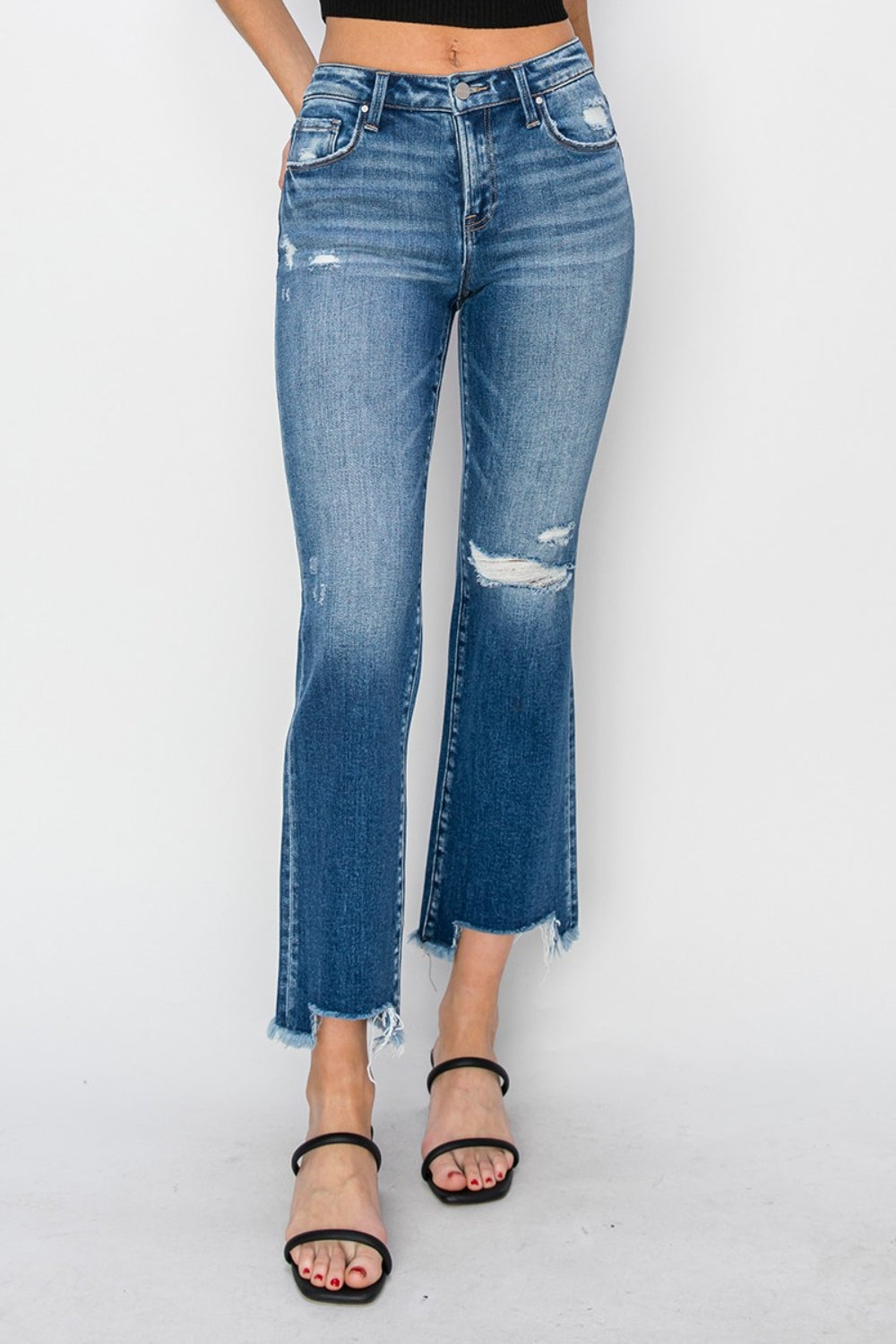 Stilla | Full Size Frayed Step Hem Ankle Straight Jeans