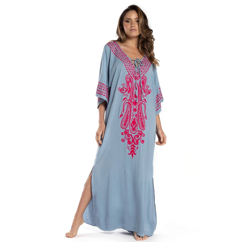 Dame Kaftan med kunstnerisk, detaljeret broderidesign og luftige ærmer Stilla