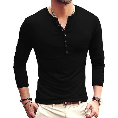 Herrer Langærmet Henley-Shirt i blød jersey med moderigtigt knapdesign Stilla