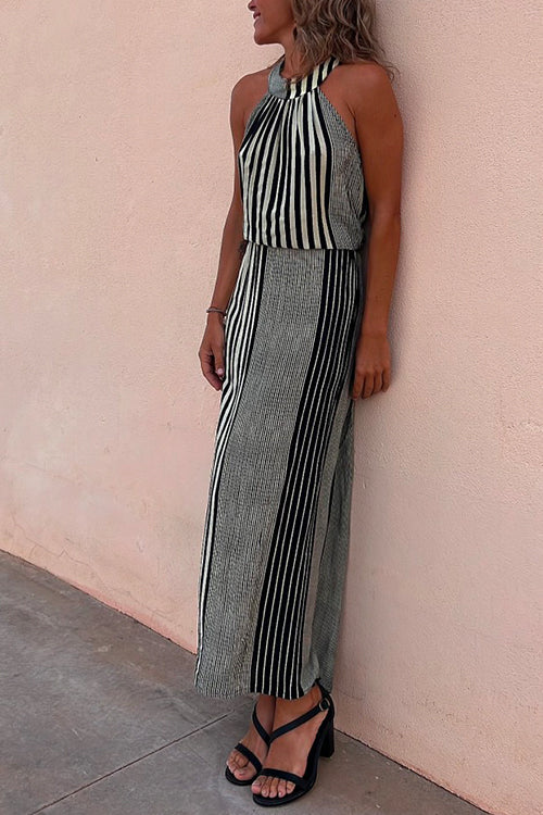 Stilla | Halter Ærmeløs Taljeret Stribet Maxi Kjole