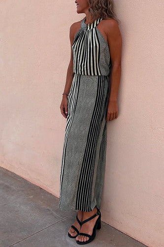 Stilla | Halter Ærmeløs Taljeret Stribet Maxi Kjole