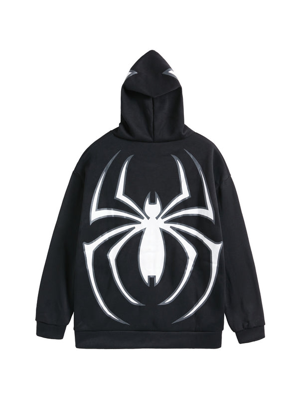 Stilla | Hoodie med Lynlås og Edderkoppemønster
