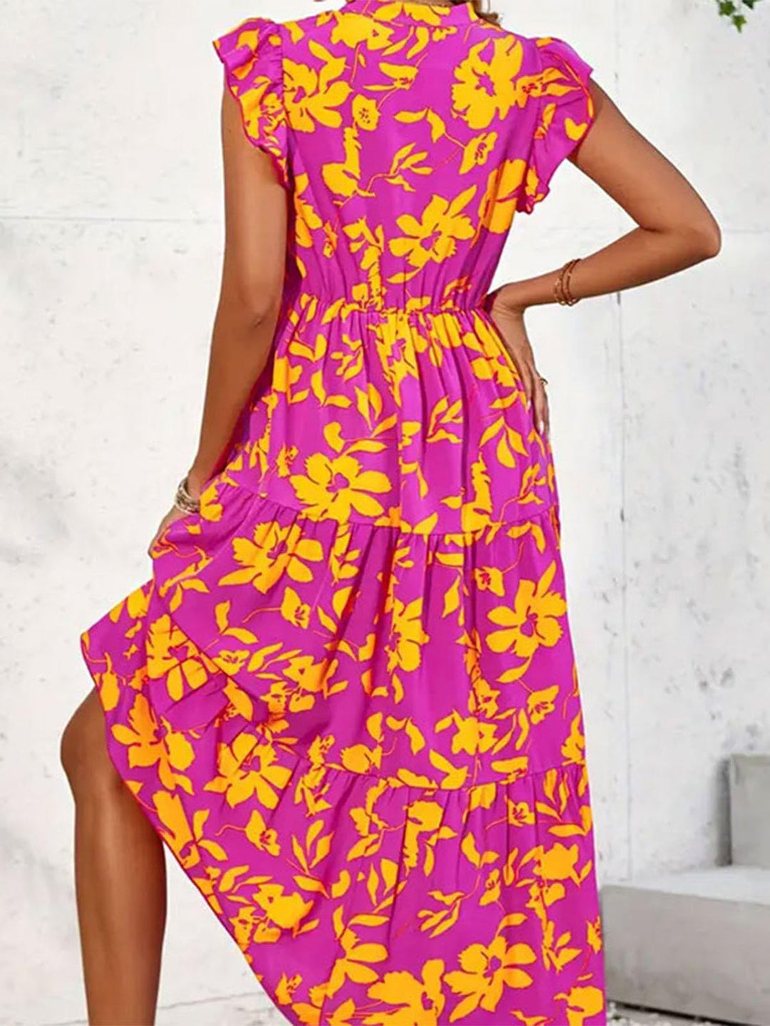 Stilla | Printed Cap Sleeve Midi Kjole