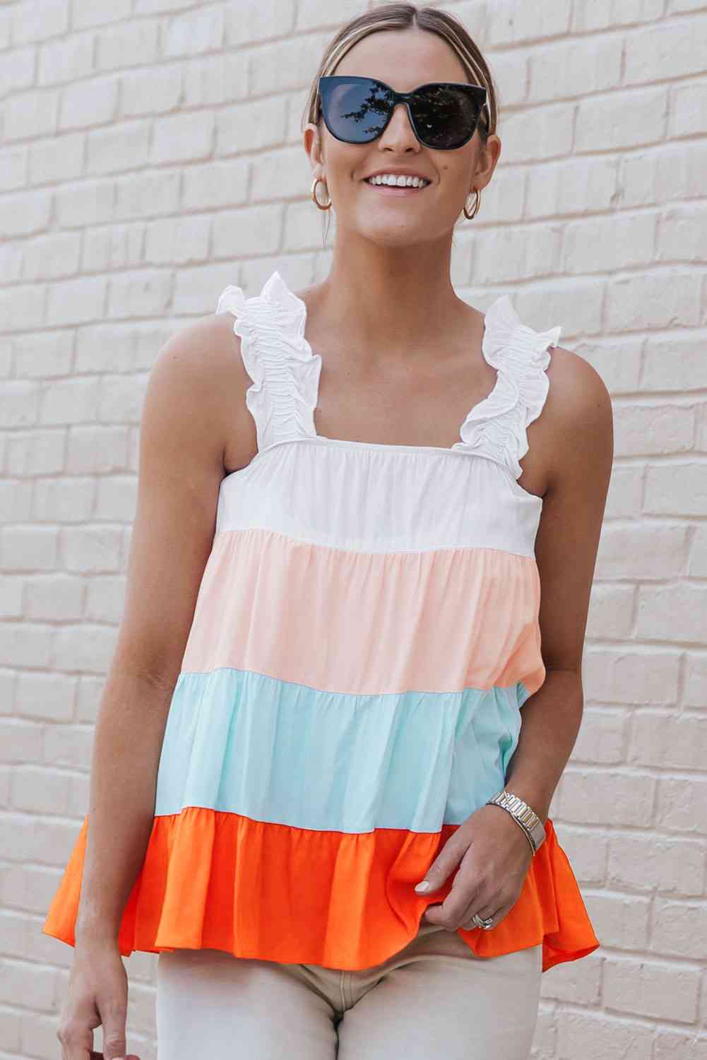 Stilla | Farveblok Ruffle Strop Tank
