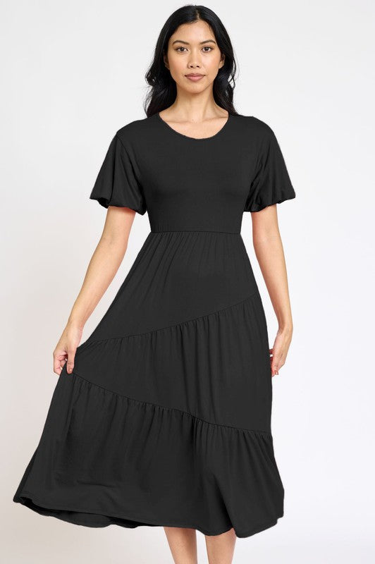 Stilla | Solid Diagonal Tiered Flowing Dress